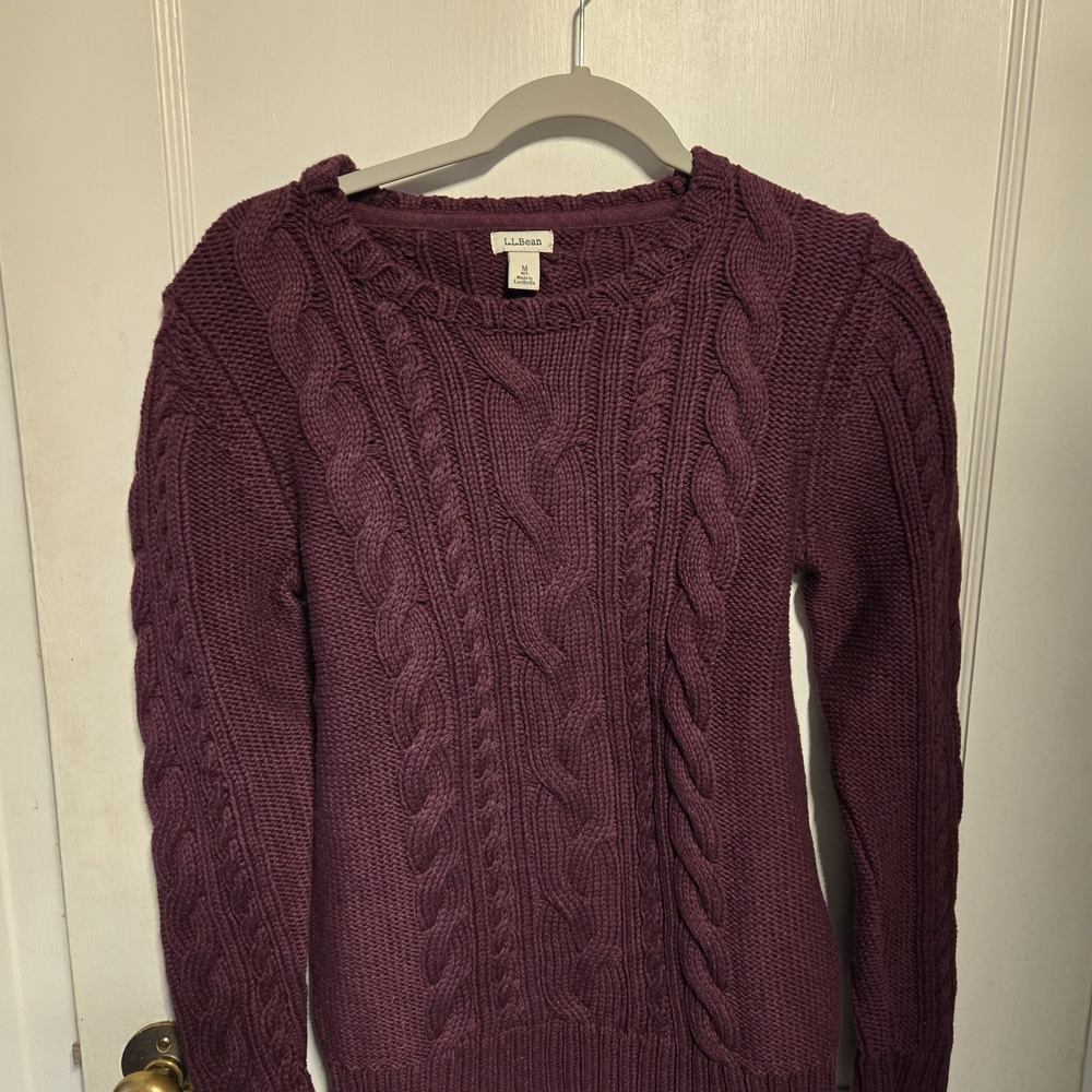 L.L. Bean Double L Cable Sweater, Berry. Size Medium